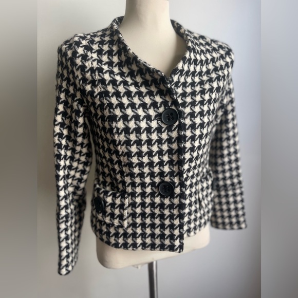 Magaschoni Wool Y2k Houndstooth Black & White Blazer Jacket Buttons Lined Small - Picture 5 of 10